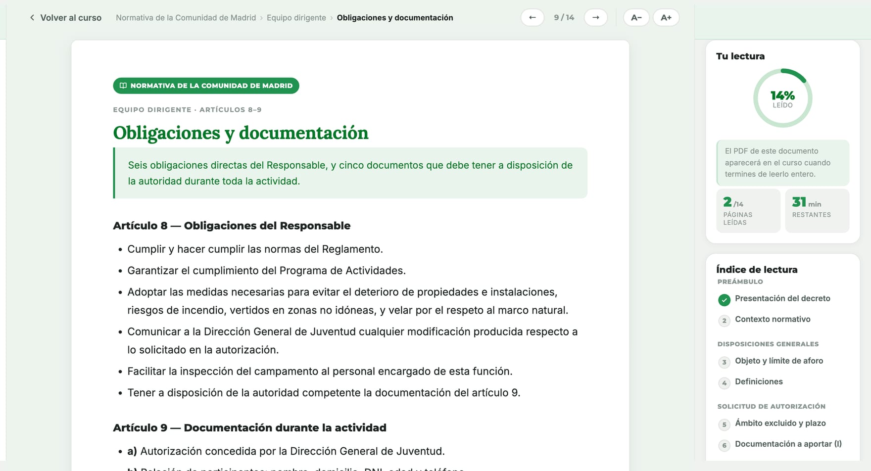 Visor de lectura — normativa autonómica, artículo por artículo.